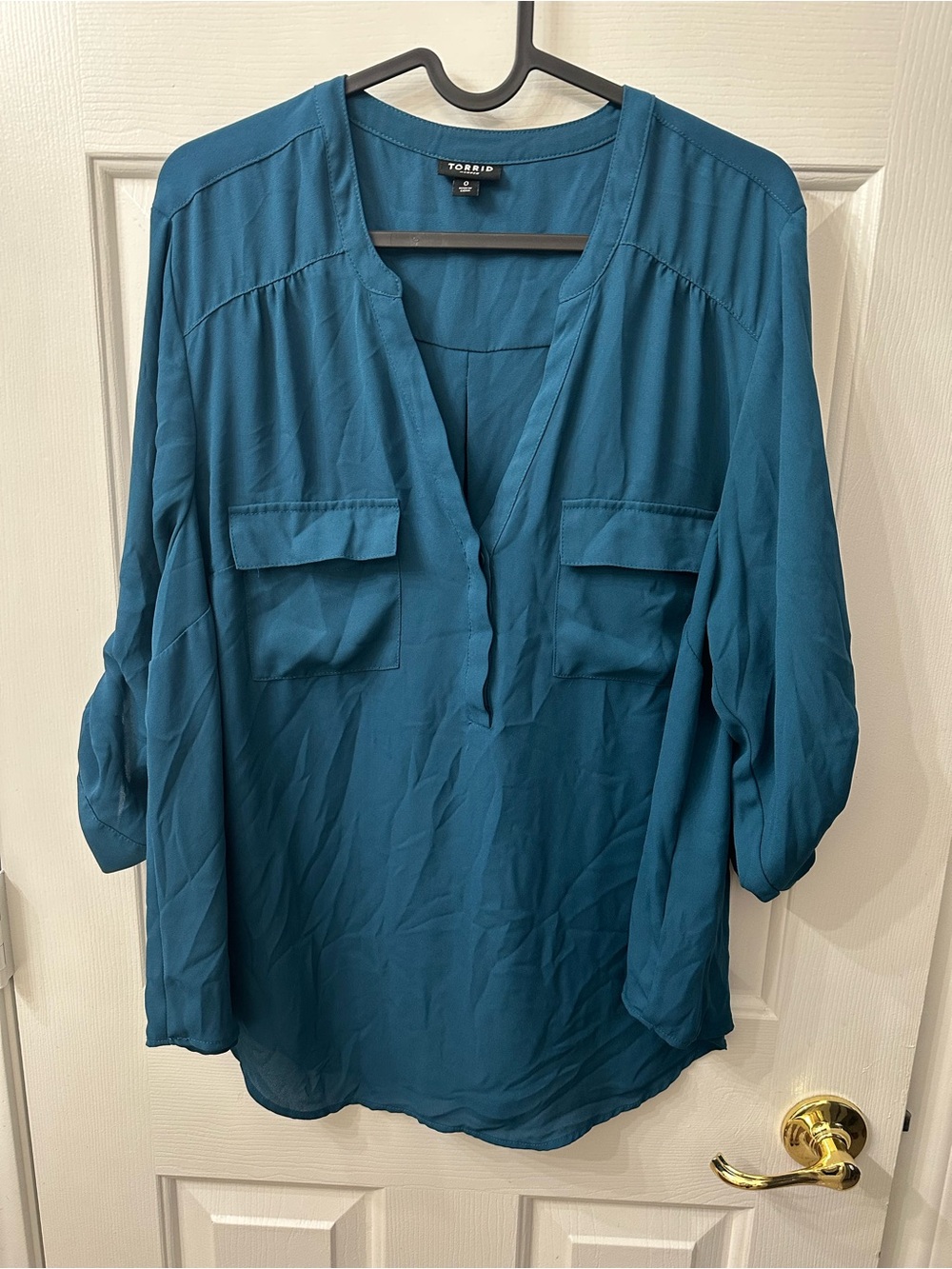 Torrid Top Harper Blouse Teal V-Neck 3/4 Sleeves Business Casual 0X